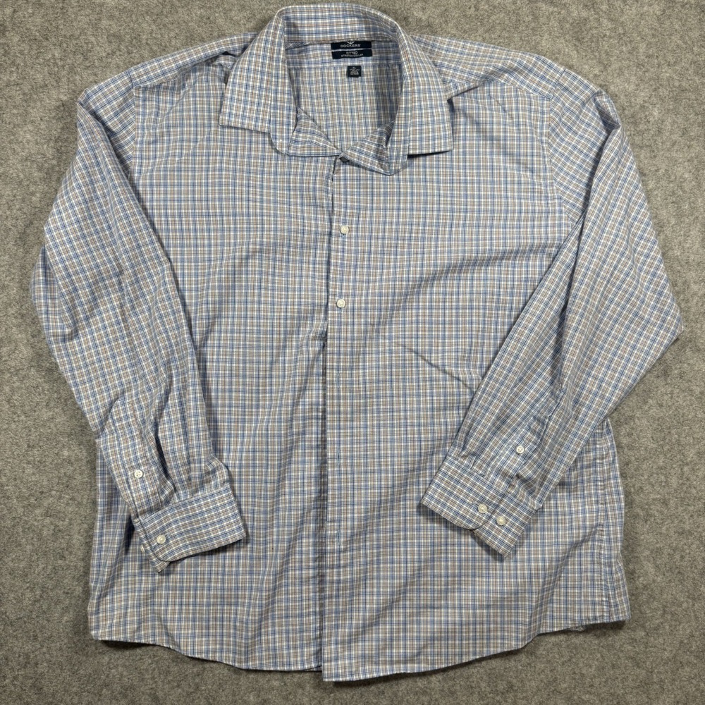 Dockers Fitted Stretch Collar Dress Shirt XL Blue Plaid Button Down